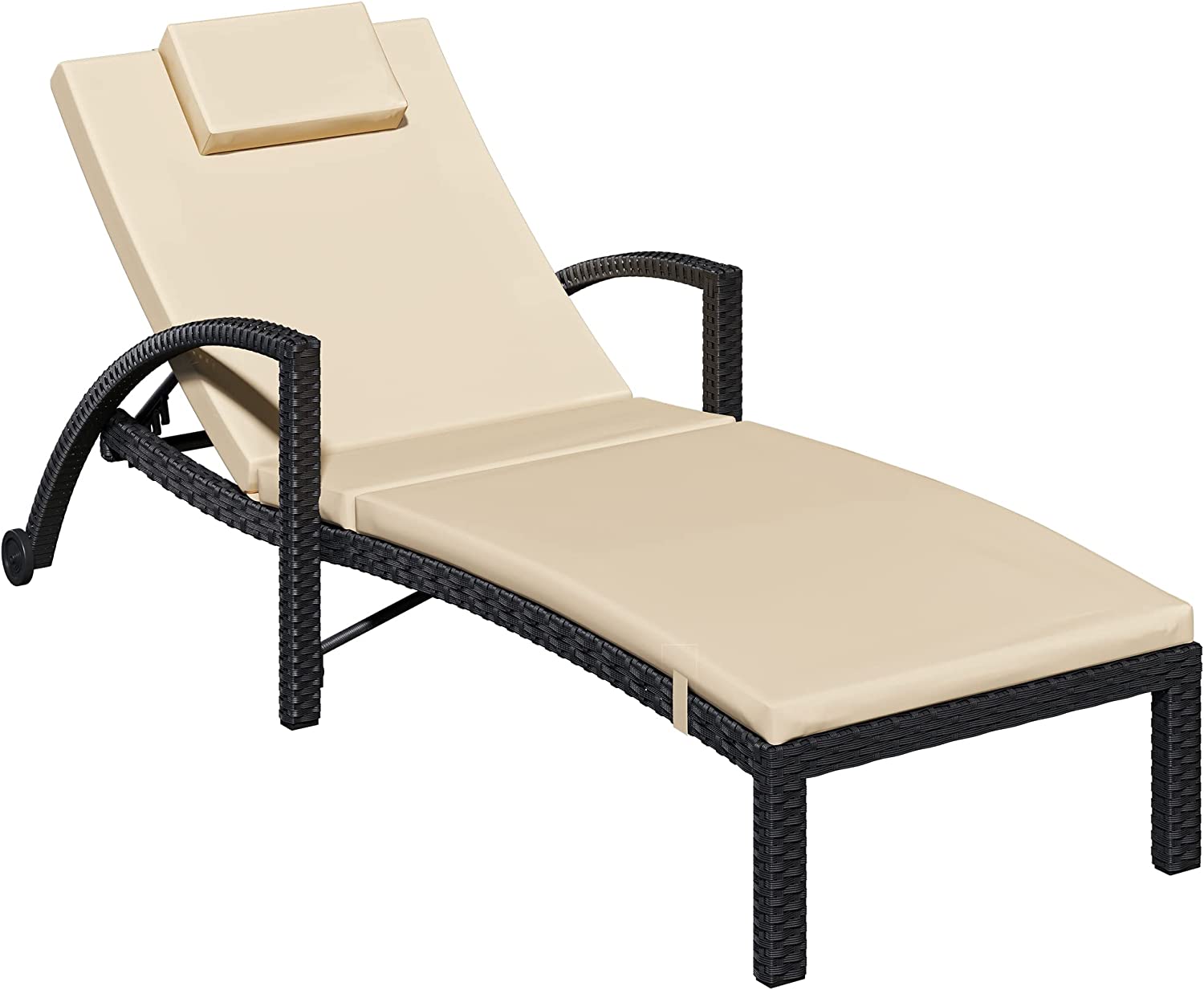 YITAHOME Outdoor Chaise Lounge Chairs, PE Rattan Wicker Patio Pool Loungers with Adjustable Backrest, Arm, Cushion, Pillow and Wheels for Poolside Backyard Porch Garden Beach (1, Black) - image 1 of 9
