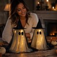 thumbnail image 7 of Cififendec Halloween Light Up Fabric Ghost Hanging Ornament, Double Layer Tulle Ghost with Witch Hat for Porch Eave and Fireplace Mantel Decor, 21.65", 7 of 7