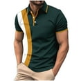 thumbnail image 2 of Men's Summer Casual Short Sleeved Shirt with Stand Up Collar Button Down Color Blocked T-shirt Top, 2 of 6