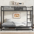 thumbnail image 3 of Harper & Bright Designs Metal Bunk Bed with Twin Size Trundle, Full over Full Bunk Bed Frame with Guardrail and Stairs, Black, 3 of 12