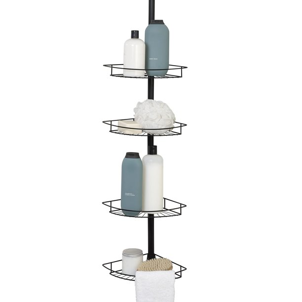 Zenna Home Tension Pole Shower Caddy, 4 Basket Shelves with BuiltIn