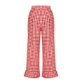 thumbnail image 6 of XFLWAM Women's Y2K Gingham Pants Wide Leg Elastic Waist Ruffle Hem Pants Casual Loose Cute Lounge Trousers Red S, 6 of 7