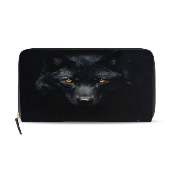 Qxltty Dark Wolf Face Women's Leather Wallet Fashion Retro Multi Card Holder with Cell Phone Pocket Mothers Day Gifts