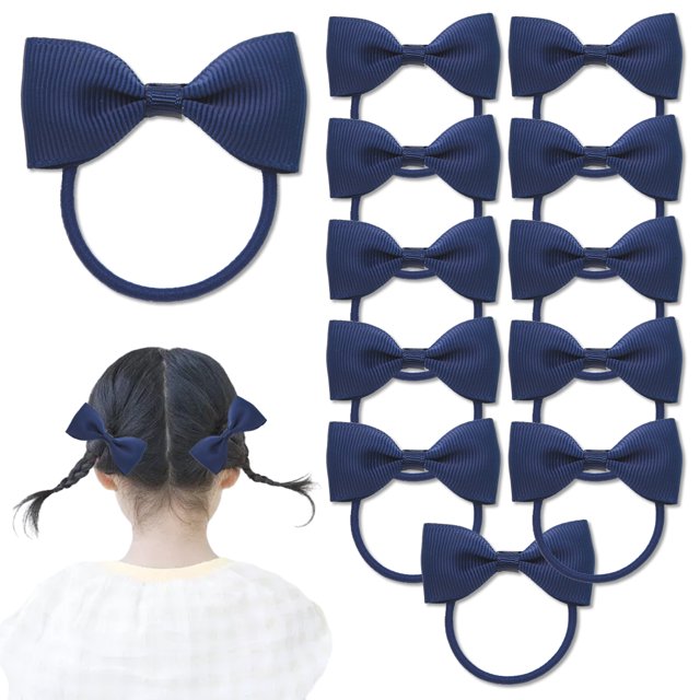 12 piezas de lazos para el cabello para niñas, accesorios para el cabello para la escuela, moños y bandas elásticas para el cabello, ideal para el uniforme escolar (azul marino)