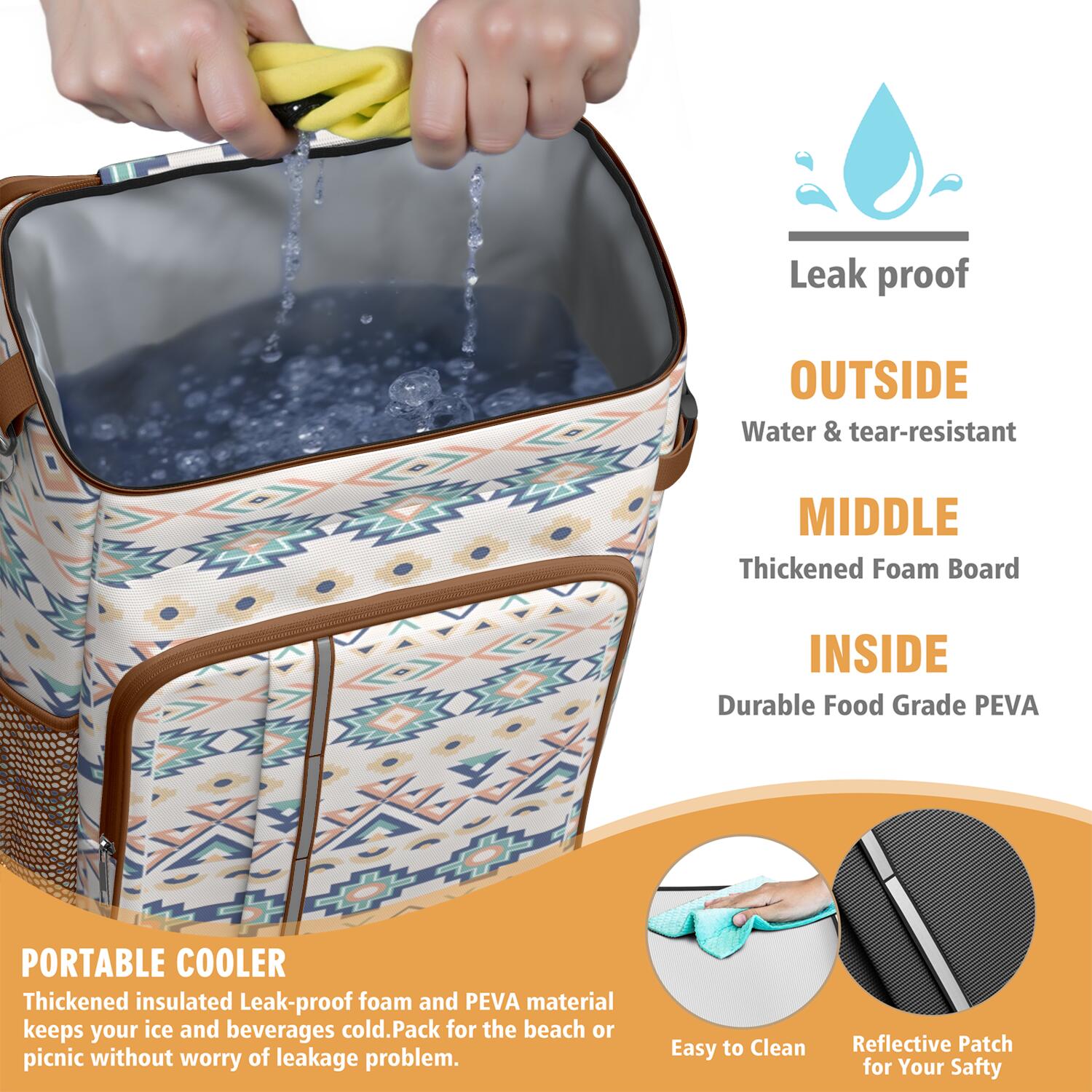 Travel Cooler Bag - Boho Bohemia Pioneer Flower Geometric Line Art Camping Beer Cooler Backpack with Bottle Opener- Waterproof Insulated Picnic Backpacks - Cooler Bag for Beach