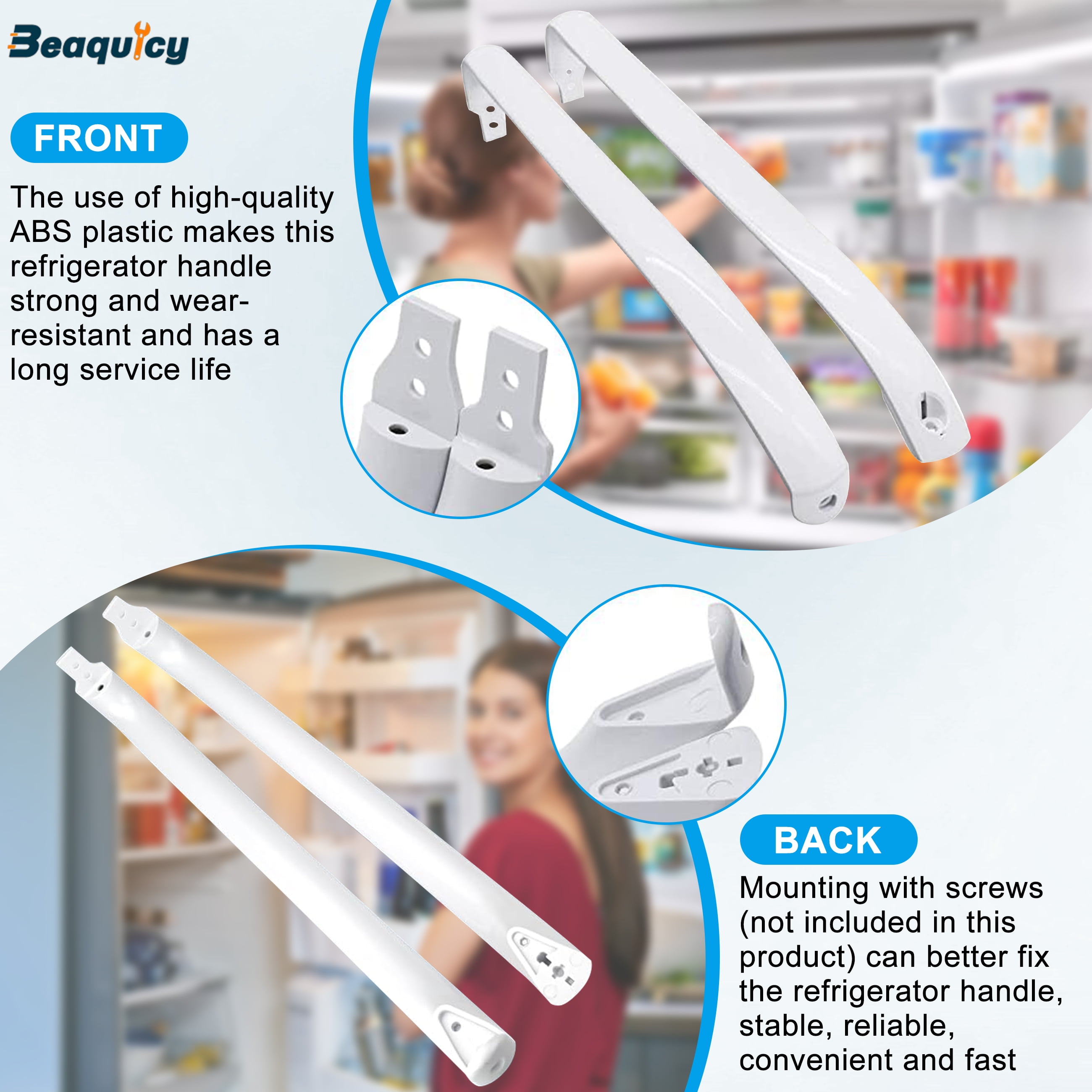 Beaquicy Refrigerator Door Handle Set for GE Freezer WR12X22148 White