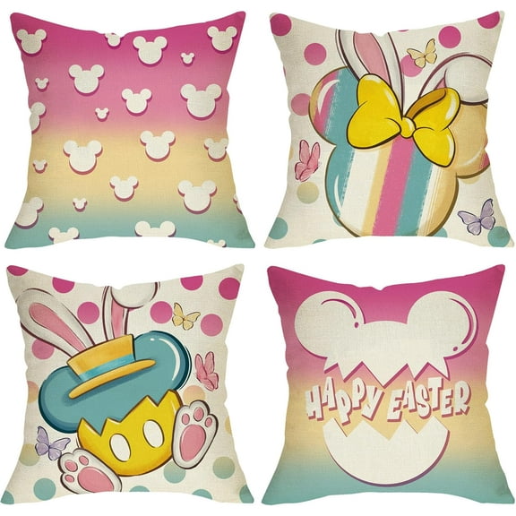 Happy Easter Decorative Throw Pillow Covers 18 x 18 Set of 4, Gradient Pastel Bunny Rabbit Porch Outdoor Home Decor, Spring Easter Egg Polka Dots Butterfly Couch Cushion Case