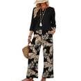 thumbnail image 4 of Outfits for Women 2 Piece Sets Summer Spring Travel Vacation Outfits Elbow Sleeve Lounge Wide Leg Pants Sets, 4 of 6