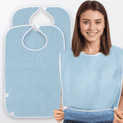 Wave 3 Pack Terry Cloth Bibs for Adults, Senior Citizens, Special Needs, and Hospice or Personal Care, Built-In Crumb Catcher and Clothing Protector, Washable and Reusable
