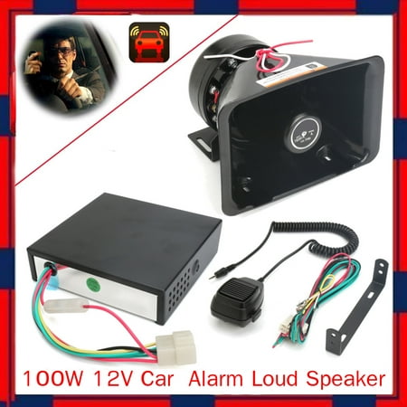 12V 8 Sound Car Warning Alarm Speaker PA Siren Horn MIC System Fire Loud