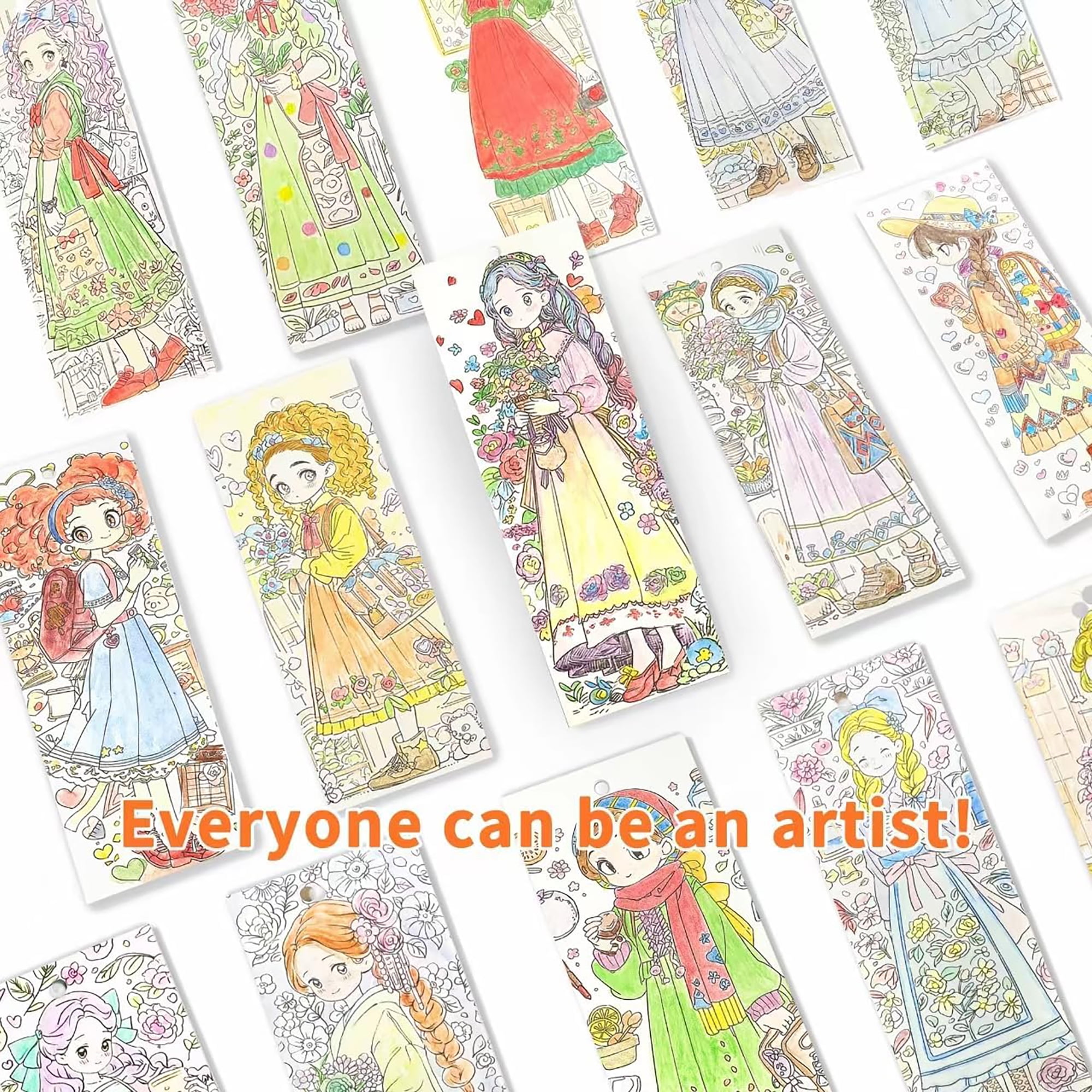 COIPLAY: Watercolor Painting Art Kit - Fairytale Princess - Tin Box, 52 Character Bookmarks, 648 Color Blocks, 3 Brushes, Silicone Cup, Adults-Kids 6+