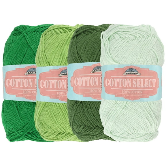 JubileeYarn Cotton Select Yarn - 50g/Skein Sport Weight - Shades of Green - 4 Skeins