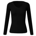 thumbnail image 2 of ZHENHONG V Neck Shirts for Women Long Sleeve, Women Fall And Winter V Neck Casual Knitted Long Sleeved Pullover Thermal Top Going Out Tops, 2 of 4