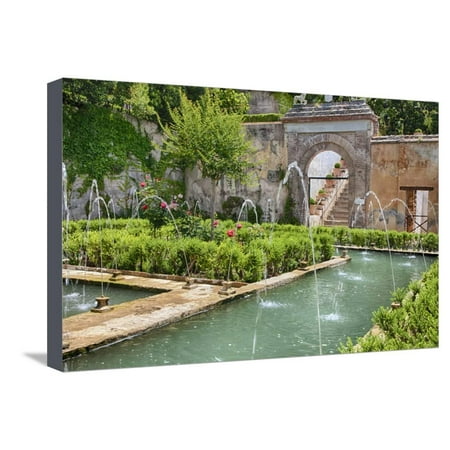 Metal Granada Wall - The Generalife gardens, Alhambra grounds, Granada, Spain. Stretched Canvas Print Wall Art By Julie Eggers