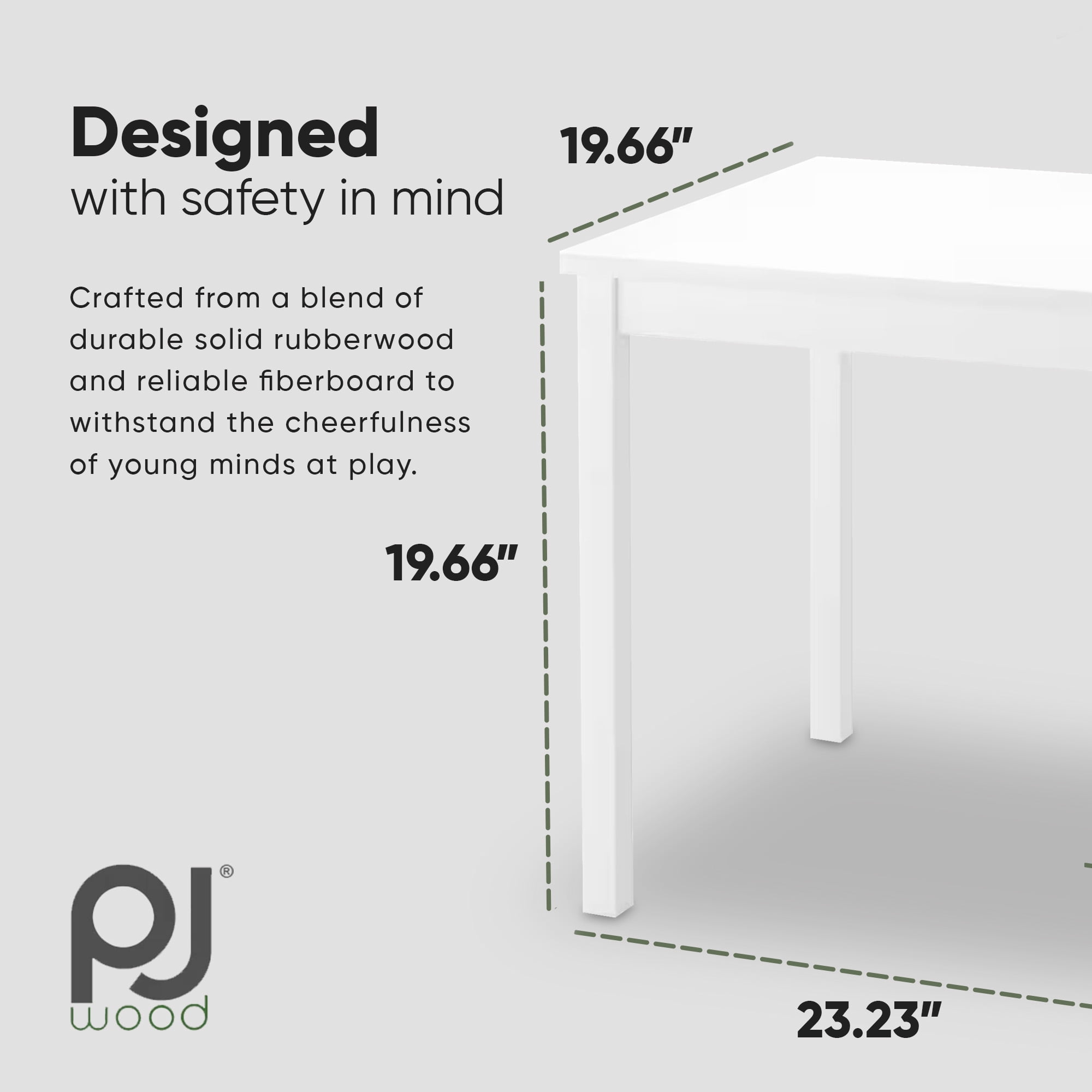 PJ Wood Kids Play Table - Durable Wood Construction - White