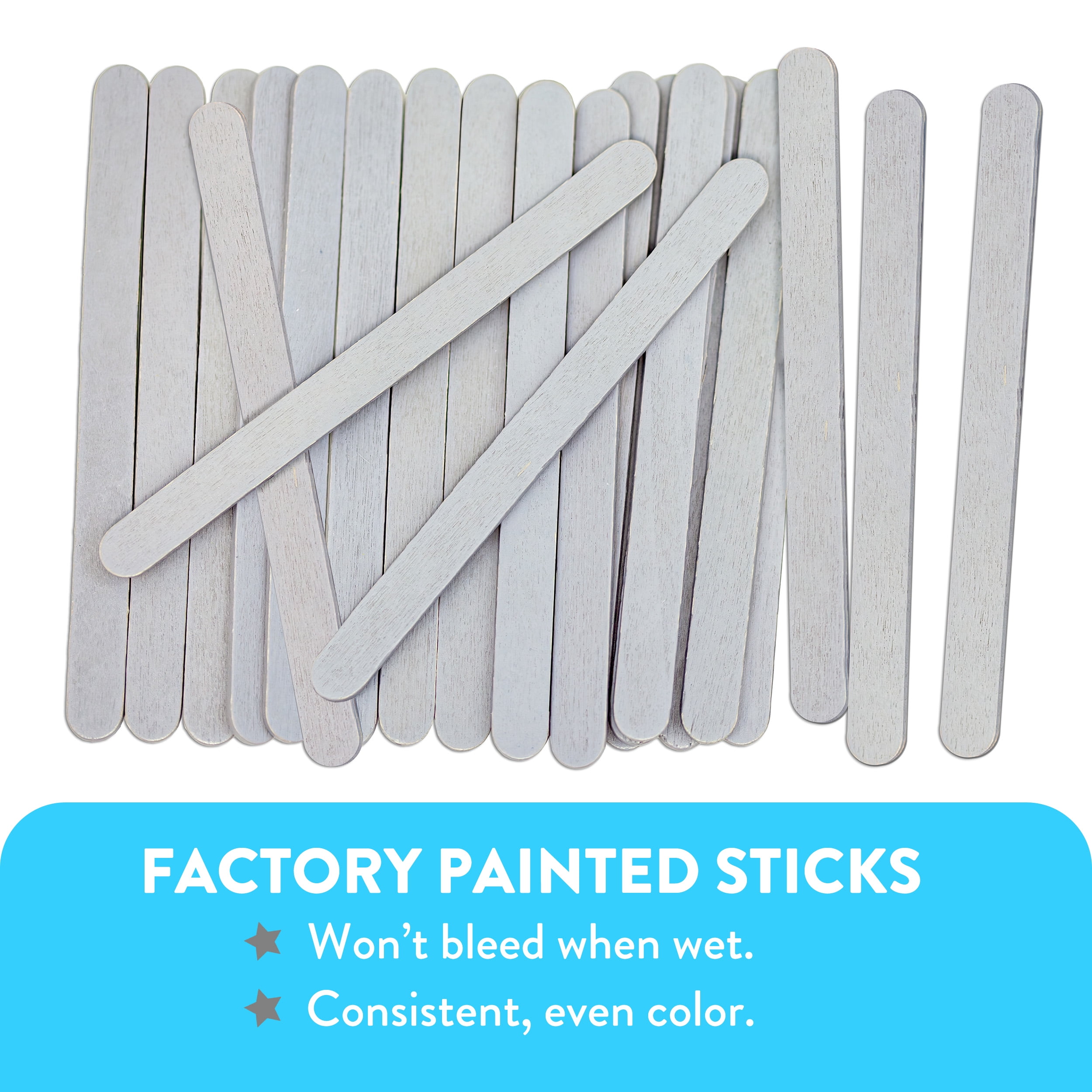 CraftySticks- 1000 Pack 4.5 Inch Gray Painted Popsicle Sticks, Wood Craft Sticks for Crafts, Learning and STEM Basics