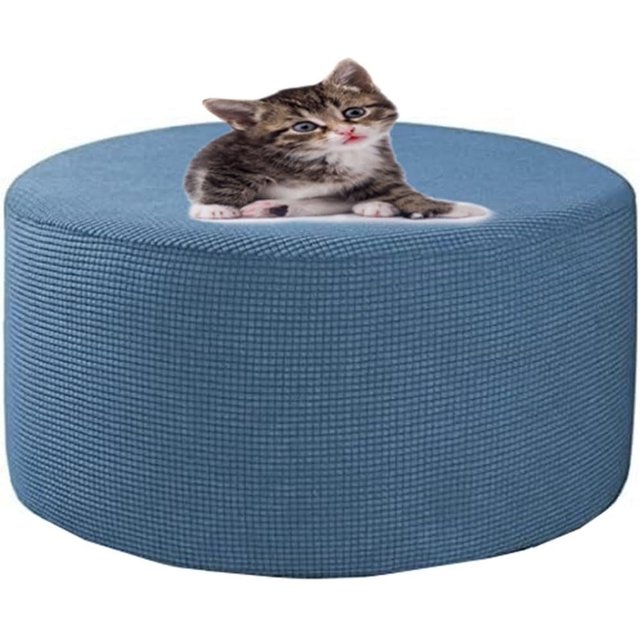 Velvet Round Ottoman Cover Stretch Ottoman Slipcover Footstool Protector Removable Ottoman Furniture Protector for Footrest Ottoman with Elastic Bottom (Color : Dusty Blue, Size : 19-22inch)