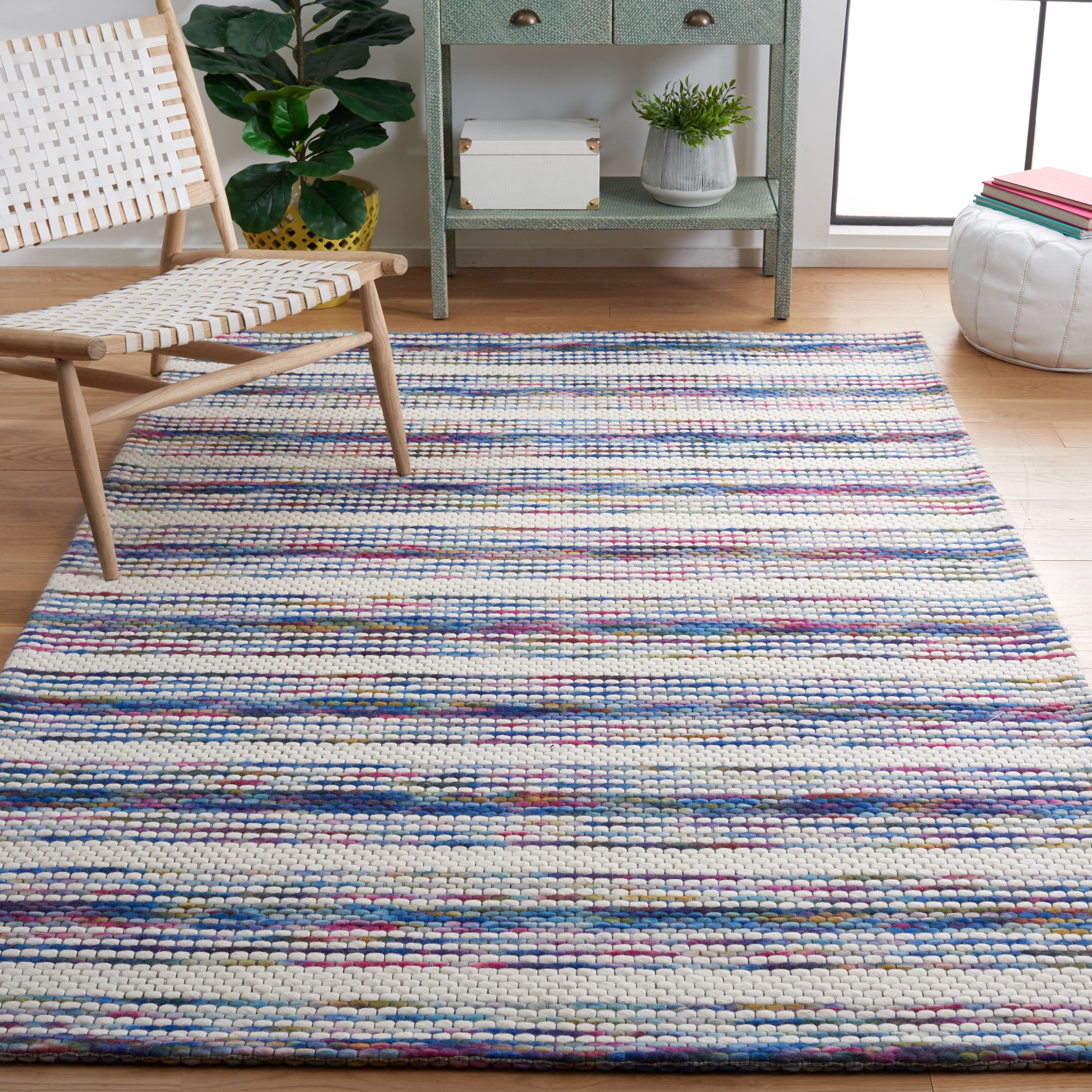 SAFAVIEH Marbella Roland Striped Area Rug, Ivory/Blue, 3' x 5'