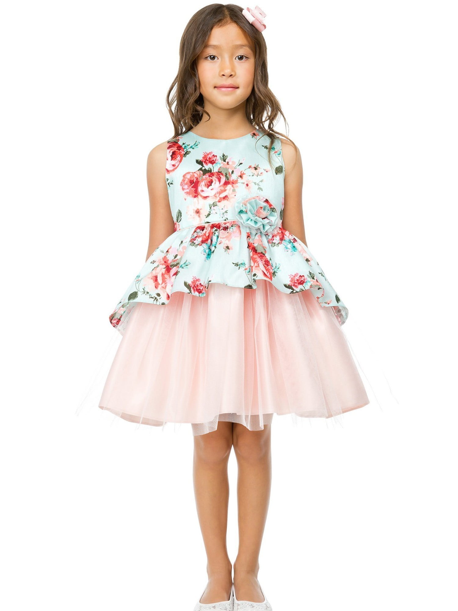Sweet Kids Sweet Kids Girls Mint Floral Print Peplum Tulle Easter