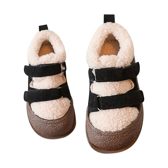 Huowey Toddler Board Shoes Winter Boys Black Retro Splicing Casual Non- Walking Outdoor Cotton Warm Shoes Girls Shoes Boho Footwear, 6-7 Years