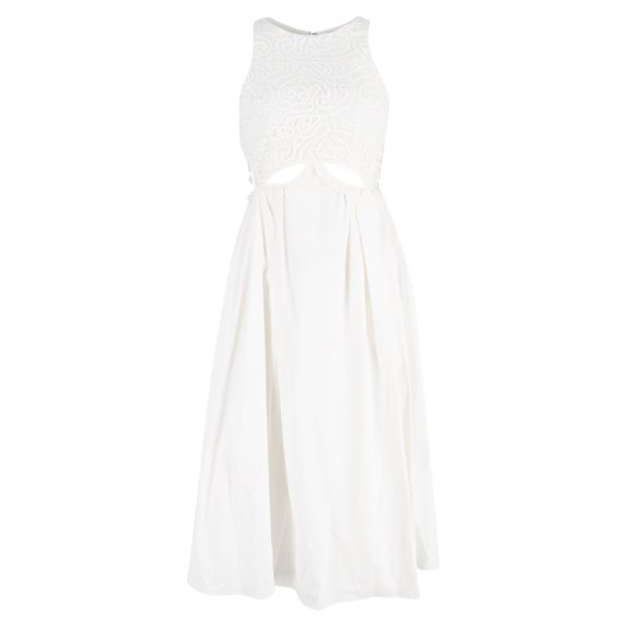 Pre-Owned Self-Portrait Lace-Trimmed Cutout Maxi Dress in White Cotton