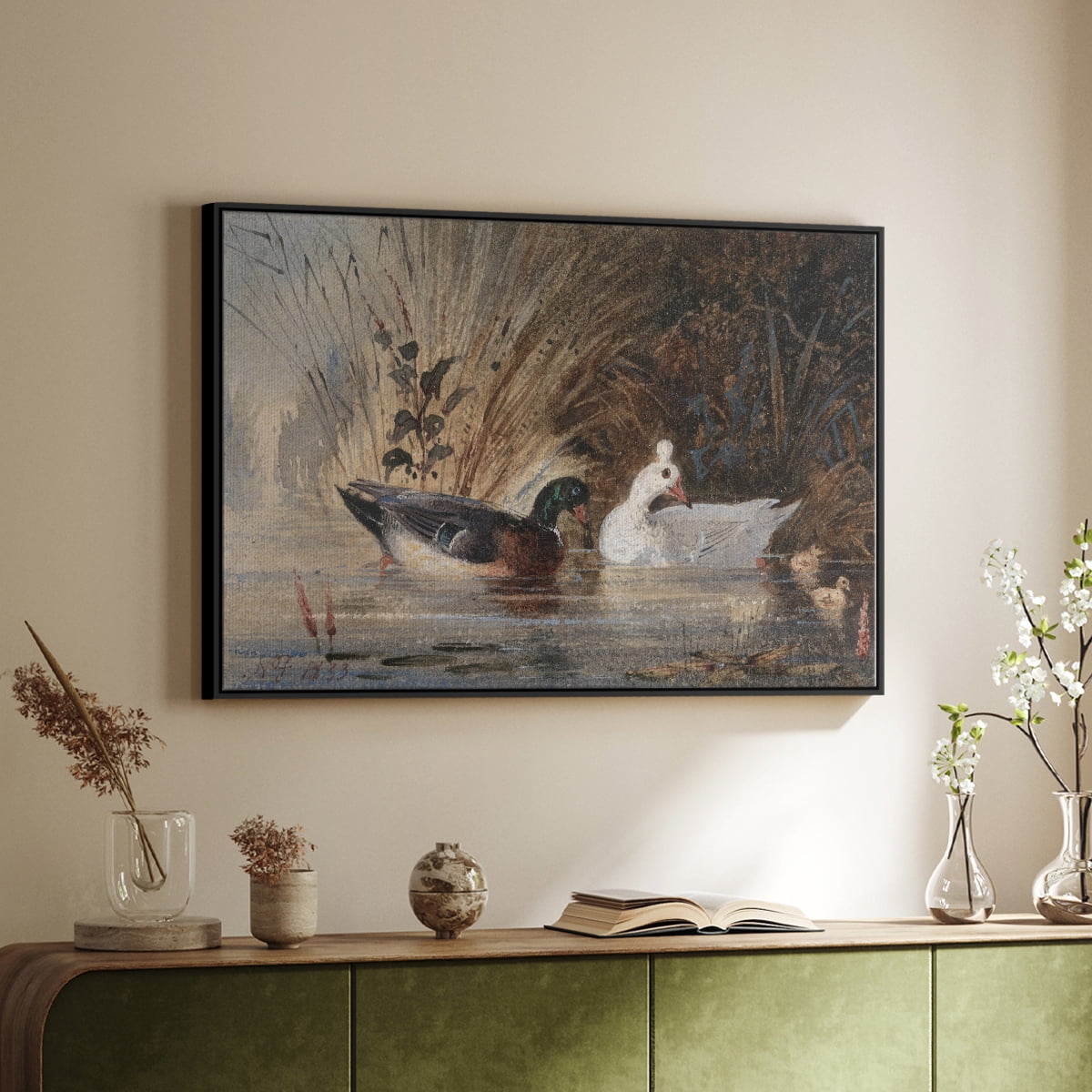 Vintage Animal Print-XVIII By Wexford Home Framed in Black Wood Gallery Wrapped Canvas 25 in. x 37 in.