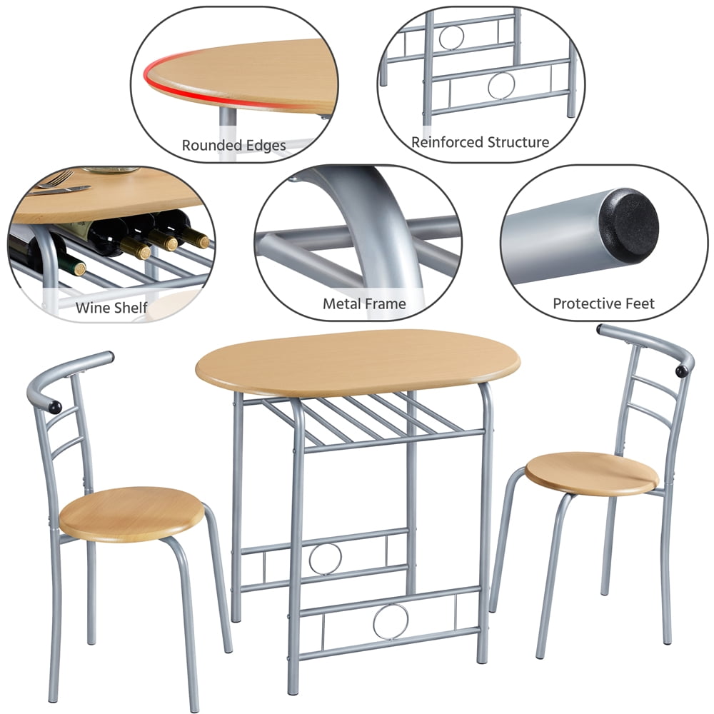 Renwick 3-Piece Round Dining Table Set Kitchen Table Set with Storage Rack, Natural