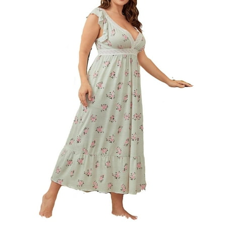 

Elegant Floral Print Deep V Neck Nightgowns Sleeveless Multicolor Plus Size Nightgowns & Sleepshirts (Women s)