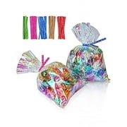 Cherodada Cellophane Treat Bags, .. 5x7 Inch Iridescent Cellophane .. Bags with Twist Ties, .. Celebrations Baby Showers Weddings .. Birthday Party Gift Wrapping(Pack .. of 100)