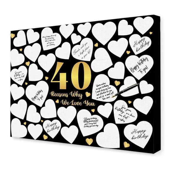 40th Birthday Gifts for Women Men,40th Birthday Party Anniversary Decorations,Guest Book Alternative,Reasons Why We Love You Birthday Canvas Wall Art poster