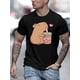 thumbnail image 1 of Men's Casual Capybara Drinking Boba Tea Graphic T-Shirt - Red Crew Neck Short Sleeve, Lightweight Polyester, Summer Relaxation & Outdoor Wear, 1 of 5