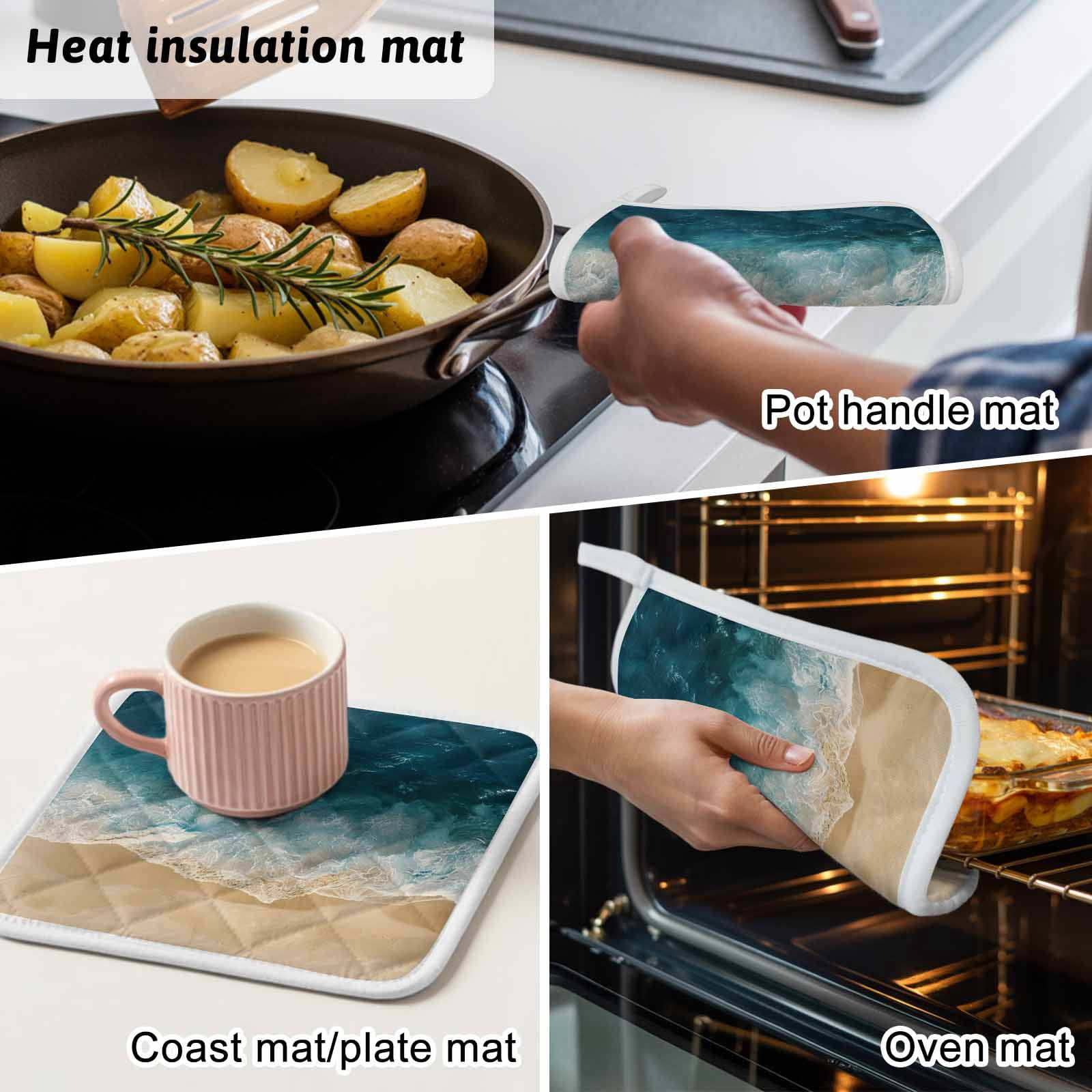 Teal Coastal Pot Holders for Kitchen Heatproof Potholder, 5 Pack Summer Beach Nautical Saeside Hot Pads Multipurpose Oven Pads Cloth Potholders Trivet for Cooking Baking