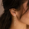thumbnail image 4 of Long Prom Earrings for Women, 14K Gold Plated Pearl Dangle Drop and Chain Tassel Threader Earrings Dangling，Rhinestone Zirconia Hypoallergenic Bride Party Prom Gold jewelry，Women Gifts, 4 of 5