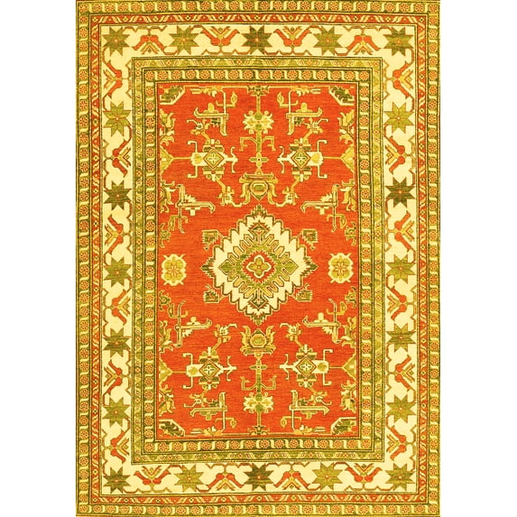 Ahgly Company Machine Washable Indoor Rectangle Geometric Yellow Traditional Area Rugs, 2' x 4'