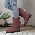 thumbnail image 4 of Miluxas Boots for Women Low Heel Mid Calf Boots Winter Warm Belt Buckle Side Zipper Block Chunky Heel Boots Solid Comfyl Shoes Hot Pink 9.5(43), 4 of 9