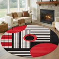 thumbnail image 3 of Black Red White Geometric Round Area&nbsp;Rug 7ft Round Lines Non-Slip&nbsp;Washable Circle Rugs Soft Felt Indoor Floor Mat for Bedroom Kitchen Living Room Bathroom, 3 of 9