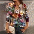 thumbnail image 4 of Bbyeadc Blouses for Women Dressy Casual 3/4 Length Sleeve Button Trim Tops Floral Print V Neck Tee Business Summer Pullover,Purple(XL), 4 of 6