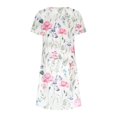 thumbnail image 4 of QJUHUNG Midi pour Femmes Été Décontracté Ample Boho Imprimé Floral Col Rond Manches Courtes Robe Froncée Longueur Genou avec Poches, 4 of 4