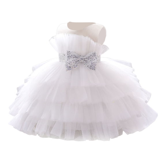 Hifoo Kids Elegant Long Sleeve Girls Gown Party Dress For Celebrations With Puffed Sleeves And Sparkling For Photoshoots And Festive Events Cozy Solid Color Children O-Neck Sundress For Play Holiday