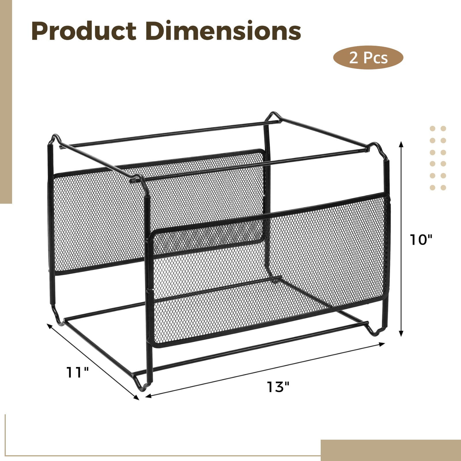 2 Pack Hanging Mesh File Folder Organizer, Detachable Metal Storage Baskets for Desk, Letter Size Document Holder, Office Home Space Saving Desktop Shelf