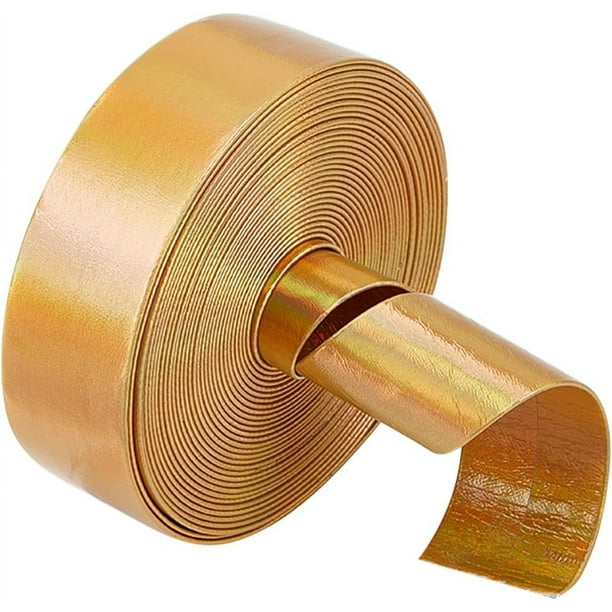 Correas de cuero metálico dorado de 5,5 yardas x 0,98" x 0,03", tira plana de cuero PU brillante, pelacables de cuero brillante, cordón para abalorios, cinta, suministros de cuero de doble cara