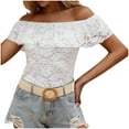 thumbnail image 2 of Blczomt Womens Plus Size Tops Summer Dressy Casual Off Shoulder Tops Ruffle White Peplum Lace Womens Blouses, 2 of 5