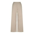 thumbnail image 5 of Lenpel Dress Pants for Women Trendy Elastic High Waisted Pull on Wide Leg Work Pants Business Casual Trousers with Pockets(Beige,XX-Large), 5 of 7