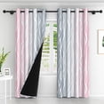 thumbnail image 2 of Lfeey Gradient Stripe Blackout Curtains, Grommet Curtains for Modern Living Room Bedroom, Gray Pink, 52x96 inch, 2 of 5