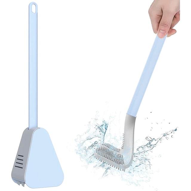 Escobilla de inodoro con mango largo, escobilla de silicona de golf, escobilla de inodoro con soporte, escobilla de baño y juego de soporte (azul) Ormromra ZYY-0745