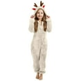 thumbnail image 2 of Ruyang Christmas Deer Ears Fleece Jumpsuit for Girls Winter Warm Fuzzy Hooded Onesie Zip Thermal Furry Bodysuit, 2 of 5