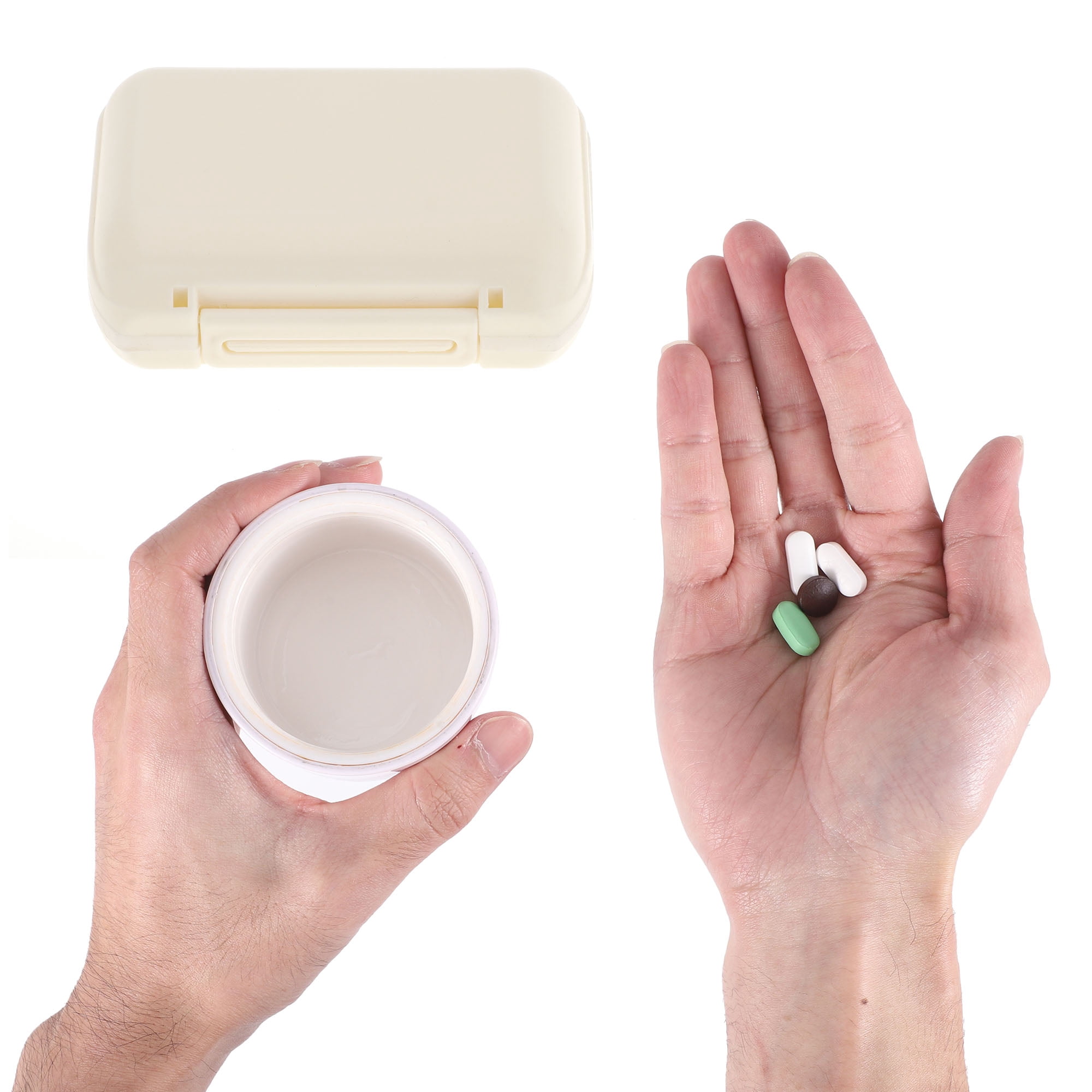 Unique Bargains 7 Grids Double Layer Pill Box 1 Pc Beige