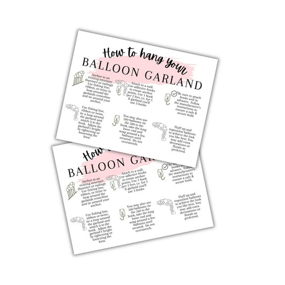 How To Hang your Balloon Garland Care Instruction Cards 30pk 4.25x5.5 Guide DIY Kit Arch Stand Anchor for Artists How to Build and Mount