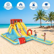 Redsmile Inflatable Dual Slide Water Park Climbing Bouncer with Splash Pool Basketball Hoop for Kids Aged 3-10 Outdoor Backyard Play - Multicolor