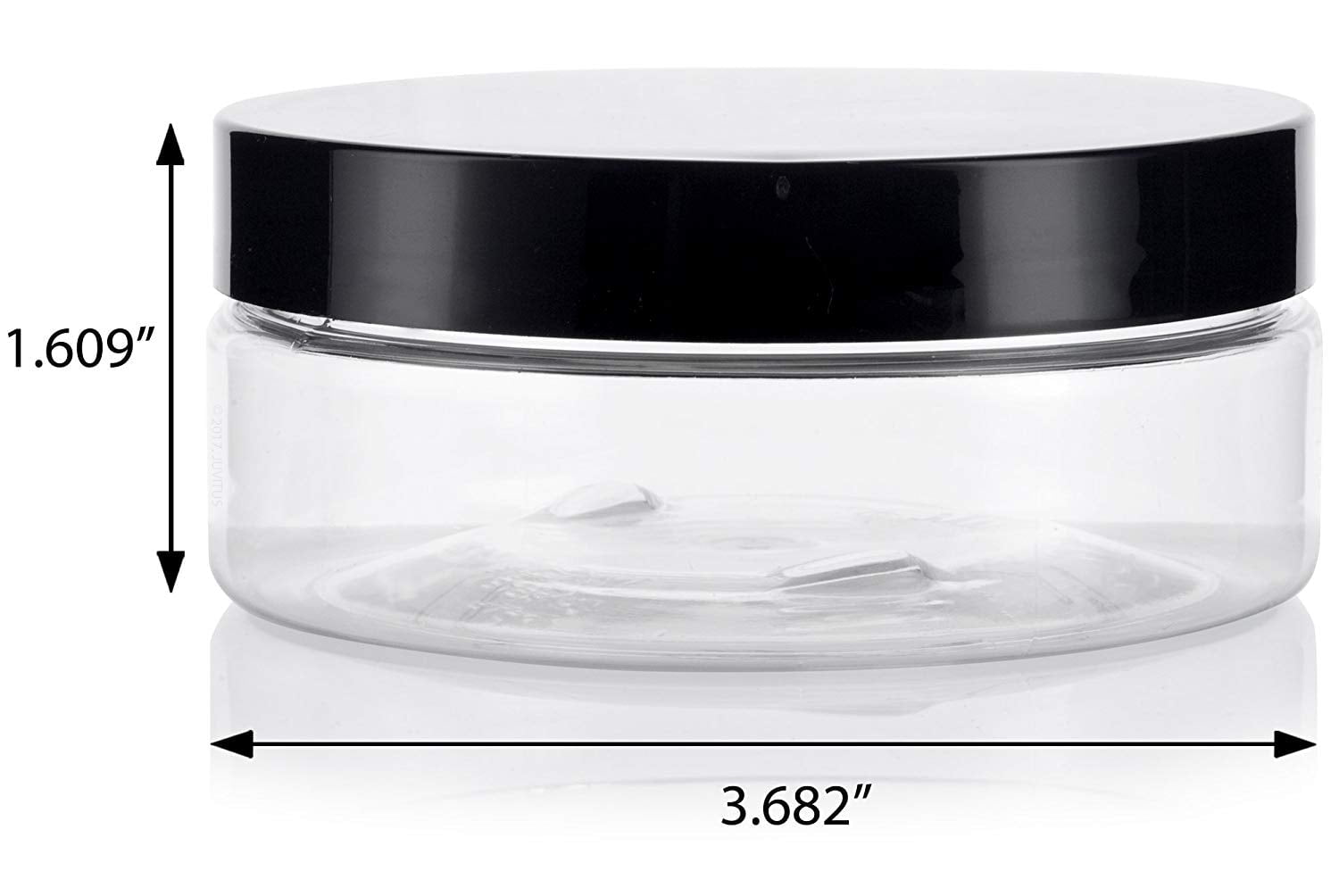 Clear Plastic Extra Low Profile Jar with Black Foam Lined Lid (12 Pack
